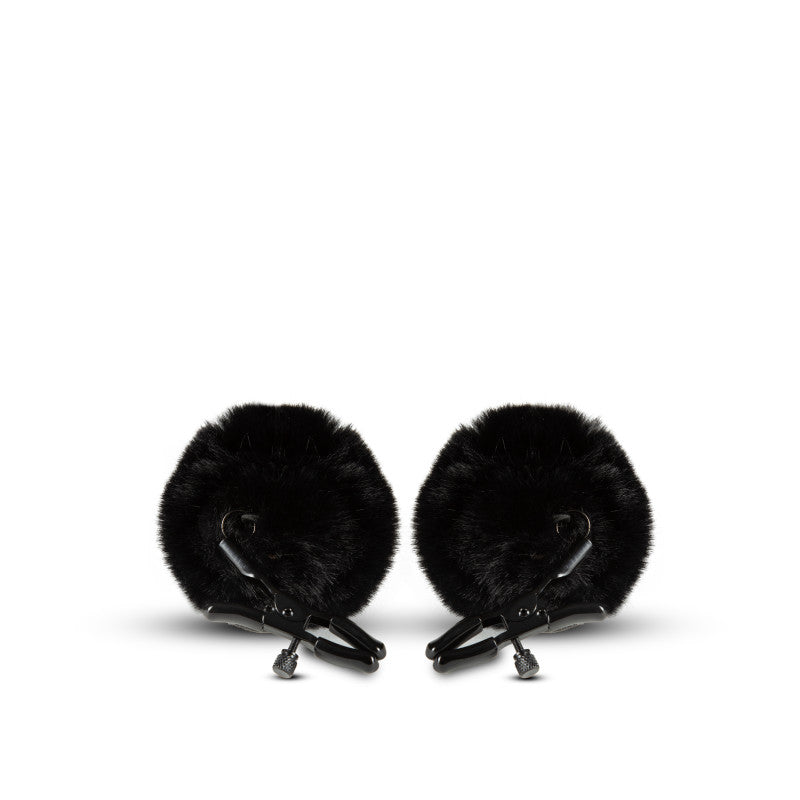 Blush Novelties | Noir Pom Adjustable Nipple Clamps - Black Furry Nipple Clamps