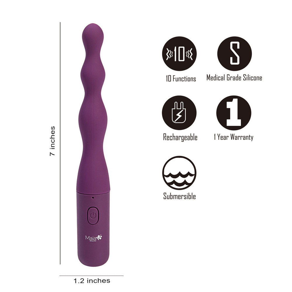 Maia Toys | Maia DANI - Purple 17.8cm USB Rechargeable Anal Beaded Vibrator