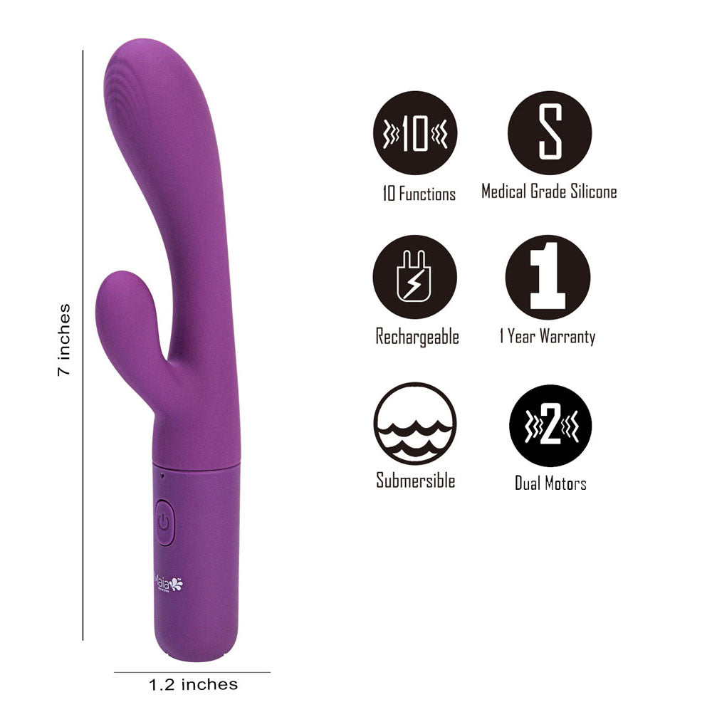 Maia Toys | Maia RAYLA - Purple 17.8cm USB Rechargeable Rabbit Vibrator