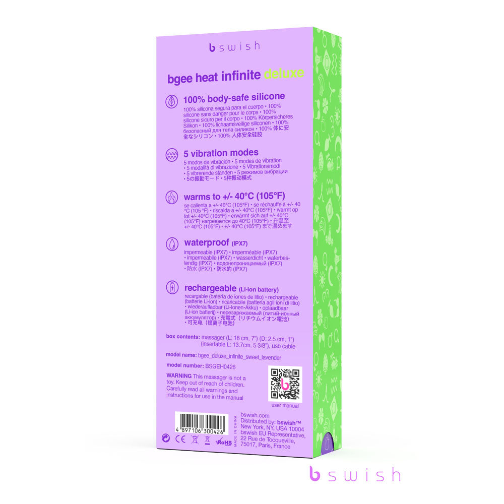 B Swish Bswish Bgee Heat Infinite Deluxe - Sweet Lavender 18cm USB Rechargeable Vibrator