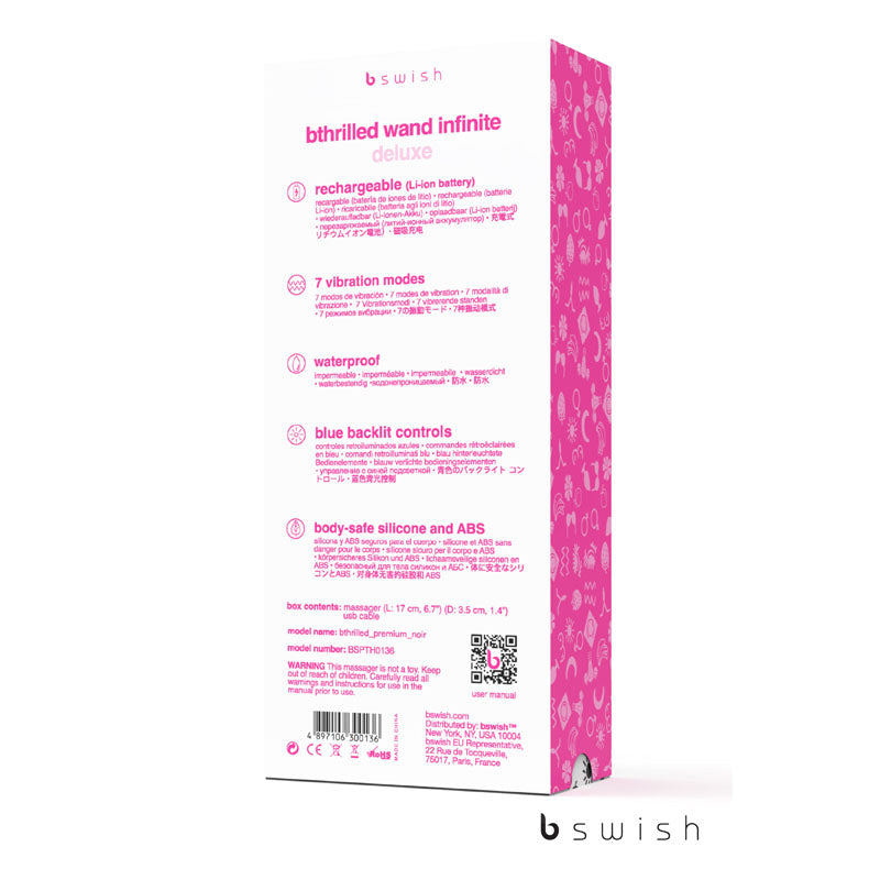 B Swish Bthrilled Premium - Noir - Black 21cm USB Rechargeable Massage Wand