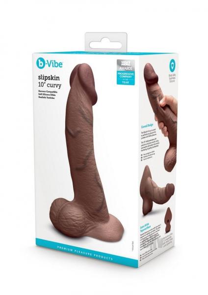 COTR | B-Vibe Slipskin Realistic Silicone Dildo - 10" Curved Brown