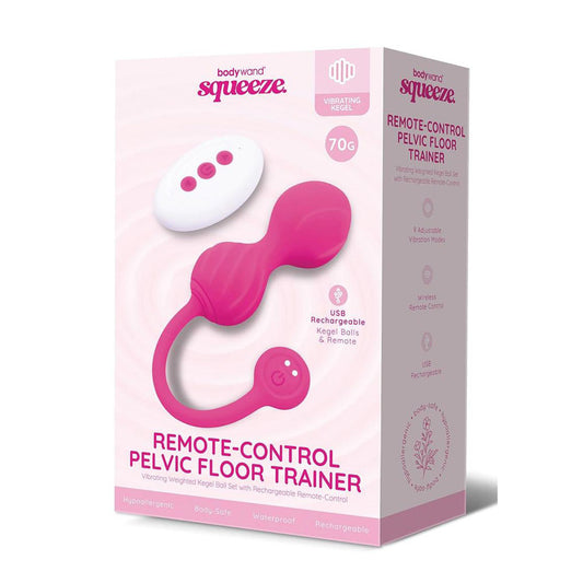 Bodywand Squeeze Remote-Control Pelvic Floor Trainer - Pink Vibrating Weighted Kegel Balls with Remote