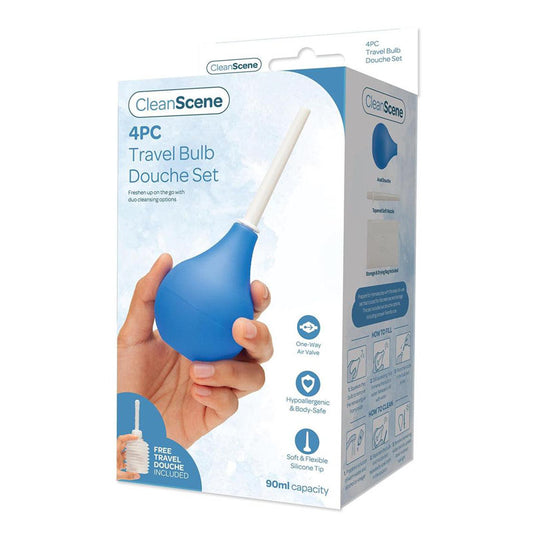 CleanScene 4 Piece Travel Bulb Douche Set - 90ml Capacity with Bonus 150 ml Travel Douche