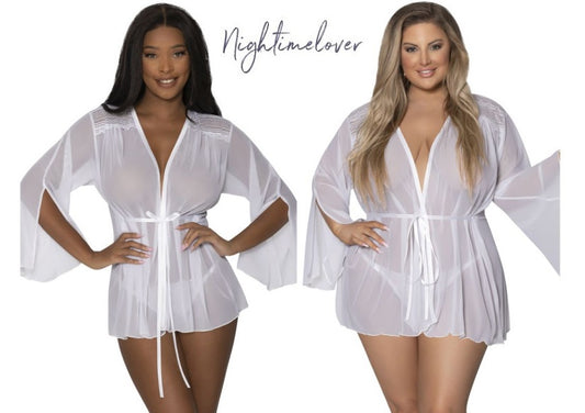 Magic Silk Exposed Lingerie Flowing Short Robe White Size S/M or L/XL or Q