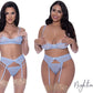 Magic Silk Exposed Lingerie Demi Bra Garter and Thong Set Blue Size S/M or L/XL or Q