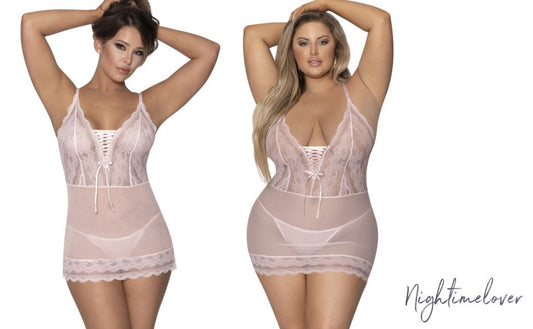 Magic Silk Exposed Lingerie Lace Chemise and G-String Blush Size S/M or L/XL or Q