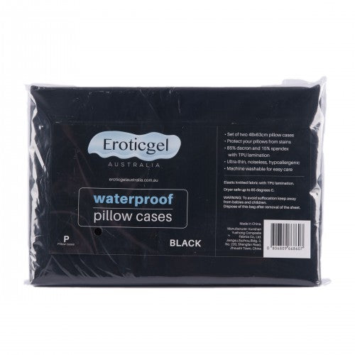 Eroticgel Waterproof Fitted Pillow Case Black - 48cm X 73cm - 2 Pieces