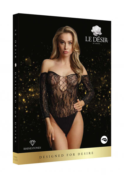 LINGERIE LE DESIR Wonder Rhinestone Bodysuit Black Christmas Size OS One Size