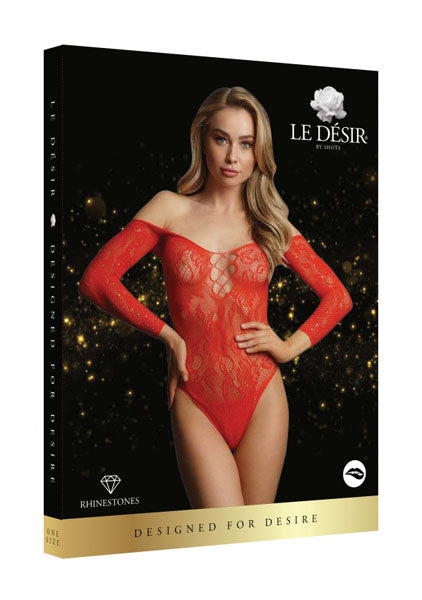 LINGERIE LE DESIR Wonder Rhinestone Bodysuit Red Christmas Size OS One Size