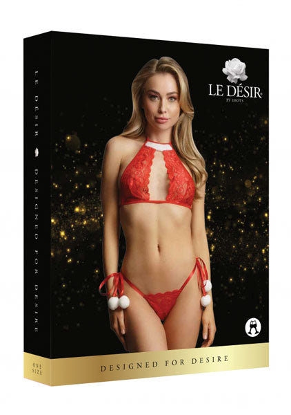 LINGERIE LE DESIR Snow Angel Lace Lingerie Set Red Christmas Size OS One Size