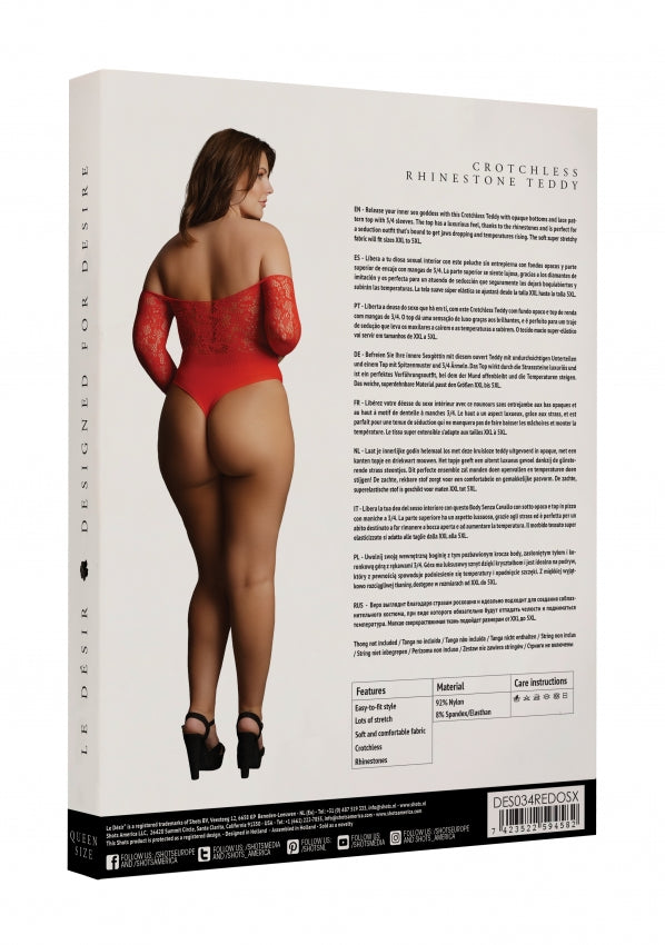 Le Desir Collection Crotchless Rhinestone Teddy Red Size OSX