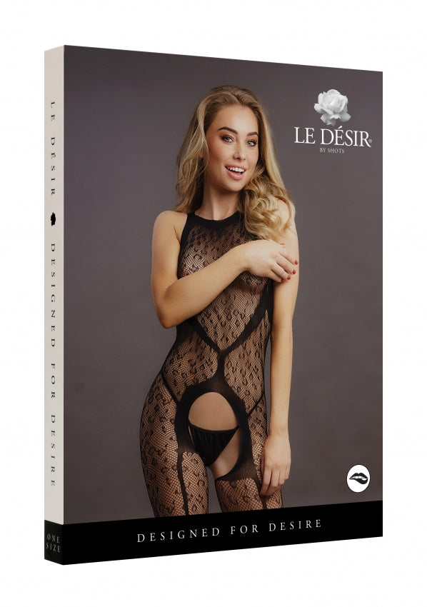 Le Desir Collection Crotchless Leopard Bodystocking Black Size OS