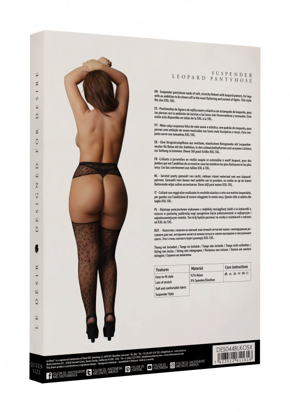 Le Desir Collection Suspender Leopard Pantyhose Black Size OSX