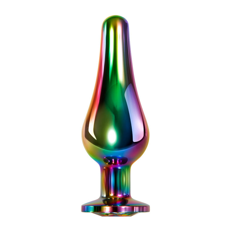 Evolved Rainbow Metal Plug - Coloured 9.4cm Small Butt Plug with Gem Base