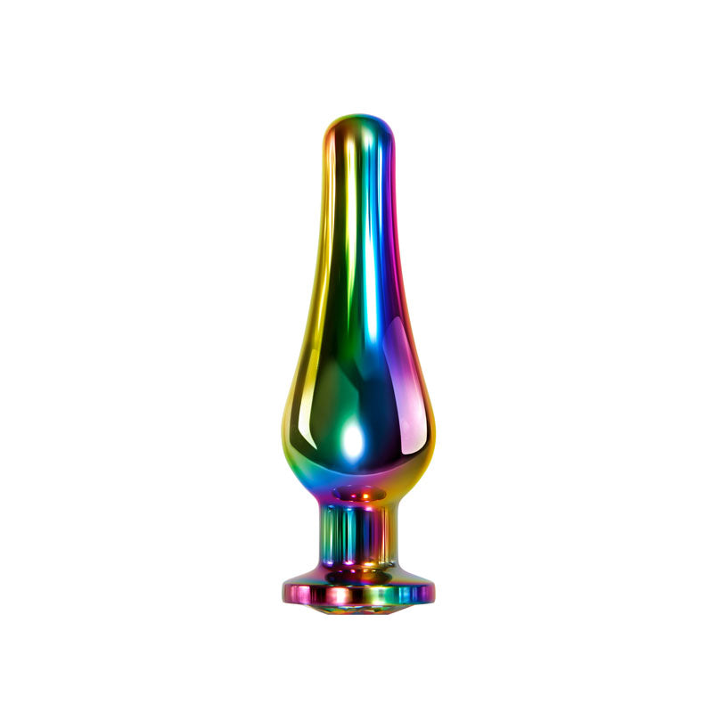 Evolved Rainbow Metal Plug - Coloured 11.1cm Medium Butt Plug with Gem Base