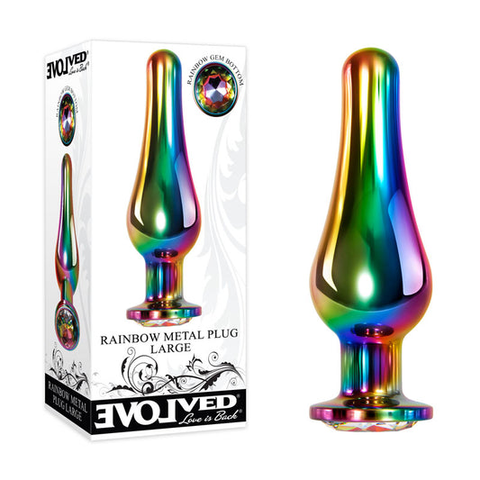 Evolved Rainbow Metal Plug - Coloured 12.9cm Large Butt Plug with Gem Base