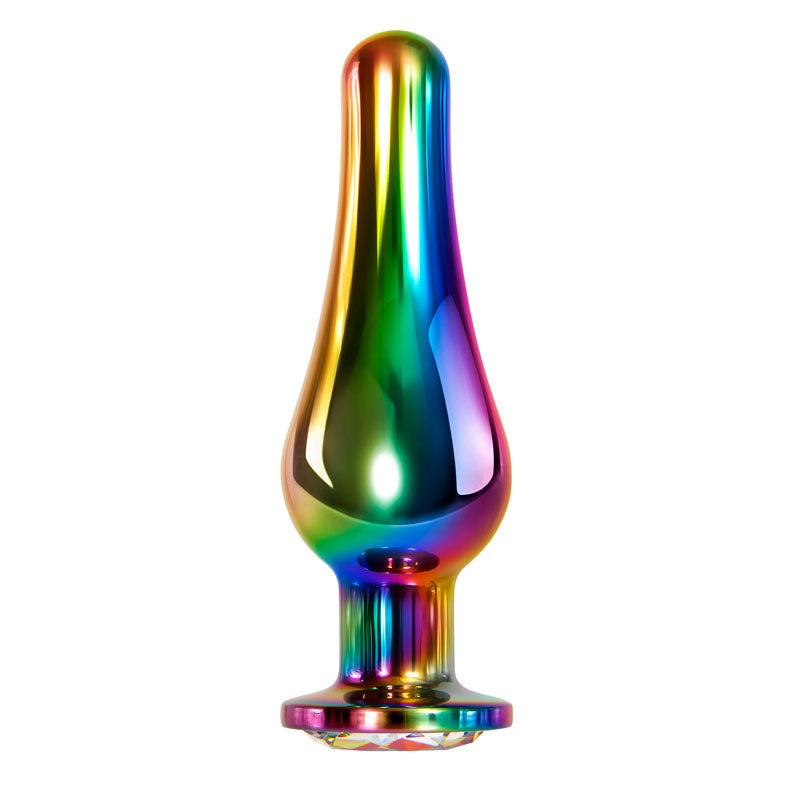 Evolved Rainbow Metal Plug - Coloured 12.9cm Large Butt Plug with Gem Base