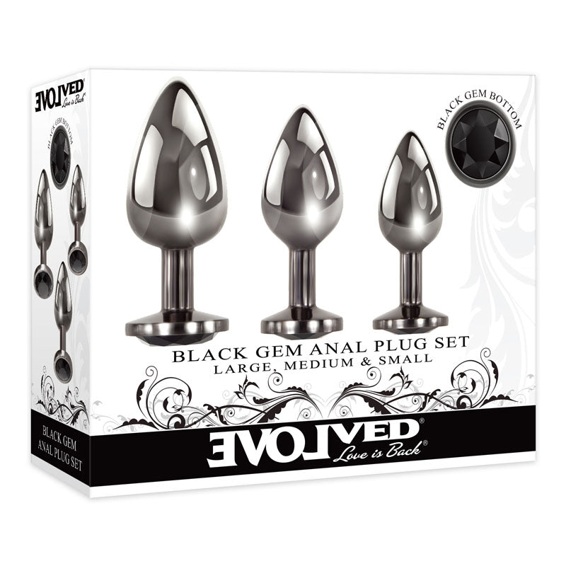 Evolved Black Gem Anal Plug Set - Metallic Butt Plugs - Set of 3 Sizes