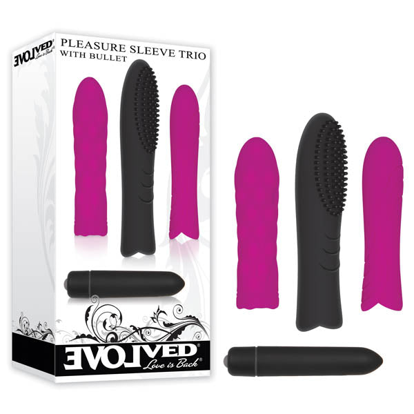 Evolved Pleasure Sleeve Trio With Black Bullet with 3 Interchangeable Sleeves