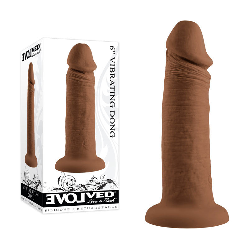 Evolved 6" VIBRATING DONG DARK Brown 15.2cm USB Rechargeable Vibrating Dildo