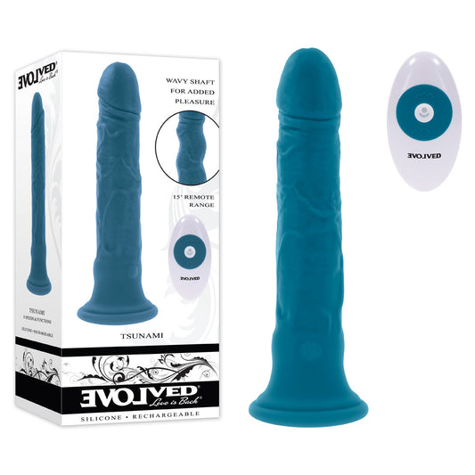 Evolved TSUNAMI Blue 18.4cm USB Rechargeable Vibrating Dong with Remote Control