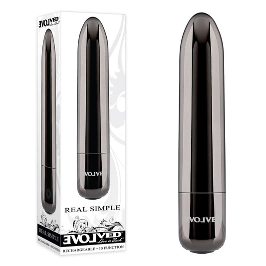 Evolved REAL SIMPLE Black Chrome 10cm USB Rechargeable Bullet Vibrator