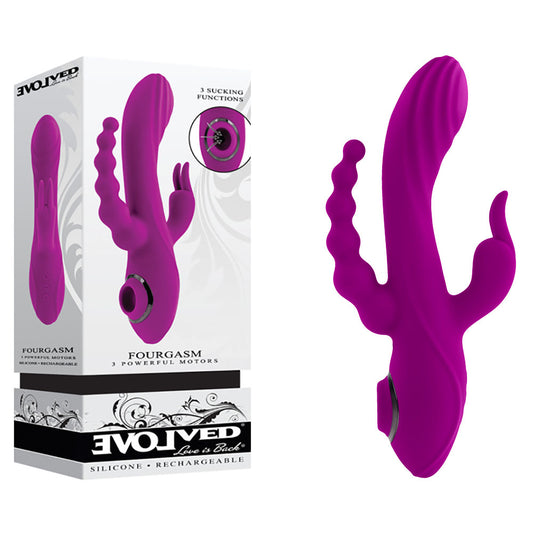 Evolved FOURGASM Purple 21.9cm USB Rechargeable Triple Vibrator with Suction