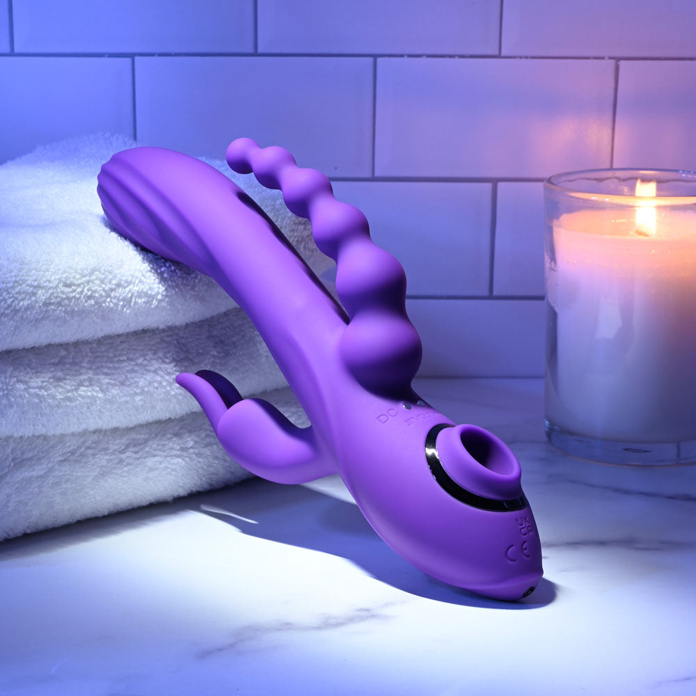 Evolved FOURGASM Purple 21.9cm USB Rechargeable Triple Vibrator with Suction