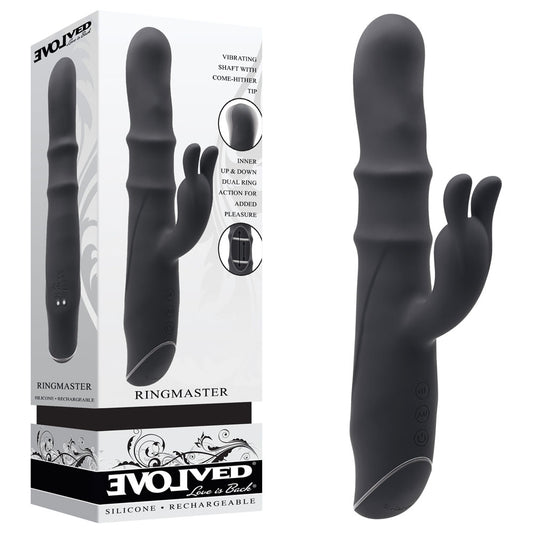 Evolved RINGMASTER Black 23.1cm USB Rechargeable Rabbit Vibrator