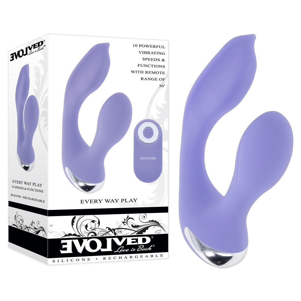 Evolved EVERY WAY PLAY Purple 12.8cm USB Rechargeable Rabbit Vibrator with Wireless Remote Control