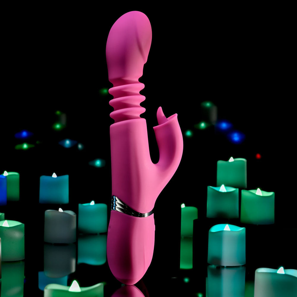 Evolved PINK DRAGON Pink 24.2cm USB Rechargeable Thrusting Rabbit Vibrator