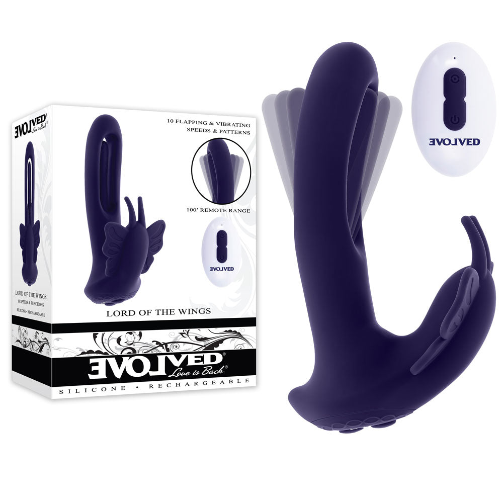 Evolved LORD OF THE WINGS Purple 15.2cm USB Rechargeable Flapping Vibrator with Butterfly Stimulator