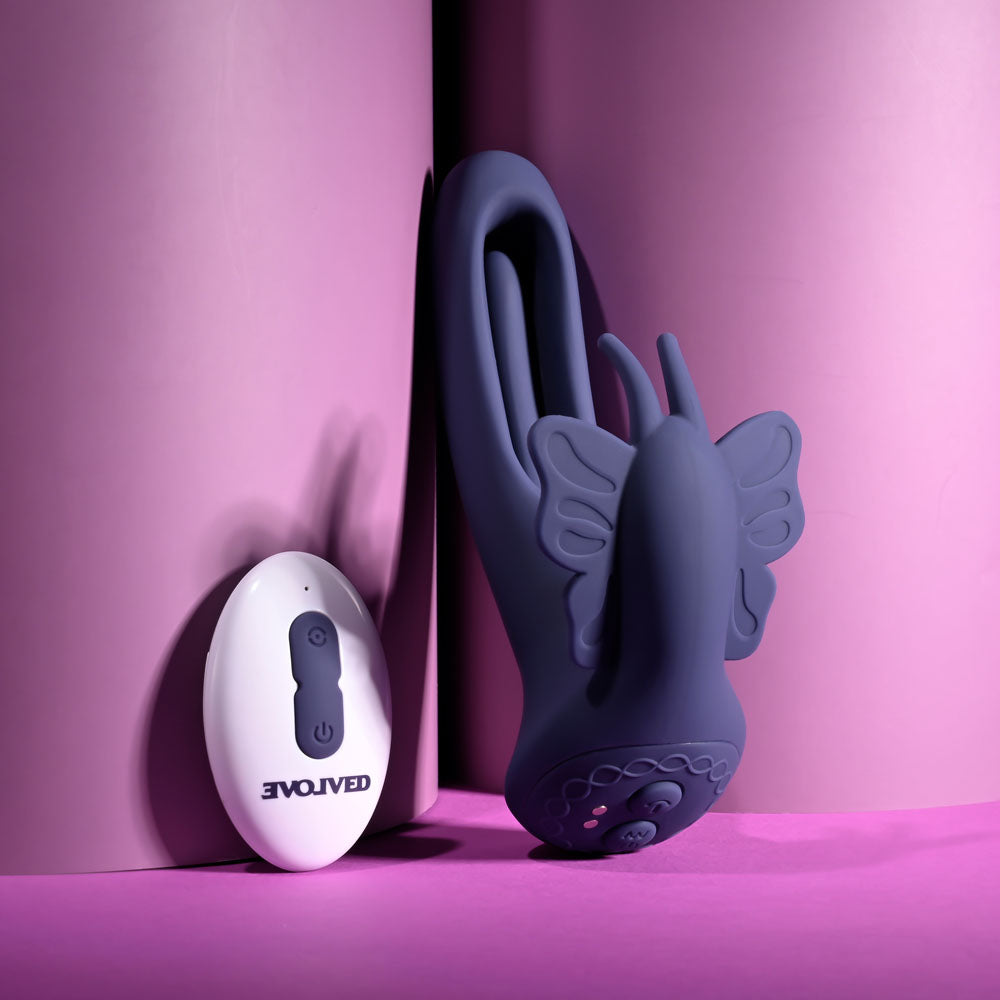 Evolved LORD OF THE WINGS Purple 15.2cm USB Rechargeable Flapping Vibrator with Butterfly Stimulator