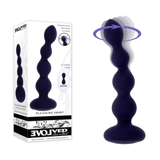 Evolved PLEASURE ORBIT - Navy Blue 17.8cm Twirling & Vibrating Anal Beads with Remote