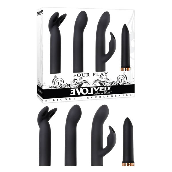 Evolved Four Play Black USB Rechargeable Bullet Vibrator with 3 Sleeves