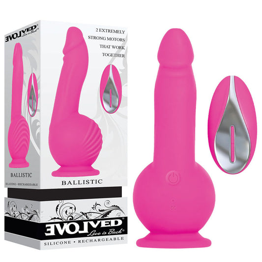 Evolved Ballistic Pink 19cm USB Rechargeable Vibrating Dong w Balls Motor Remote