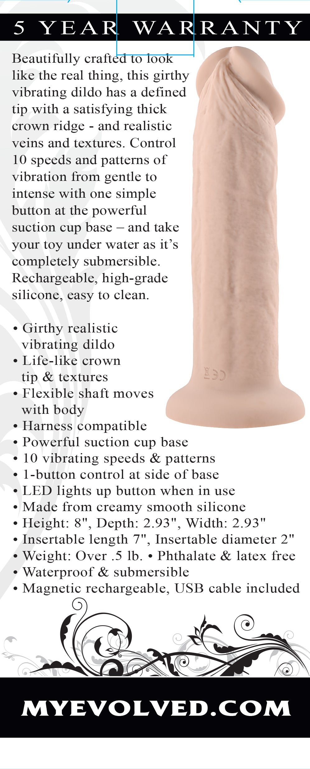 Evolved 7" GIRTHY VIBRATING DONG LIGHT Flesh 17.8cm USB Rechargeable Vibrating Dong