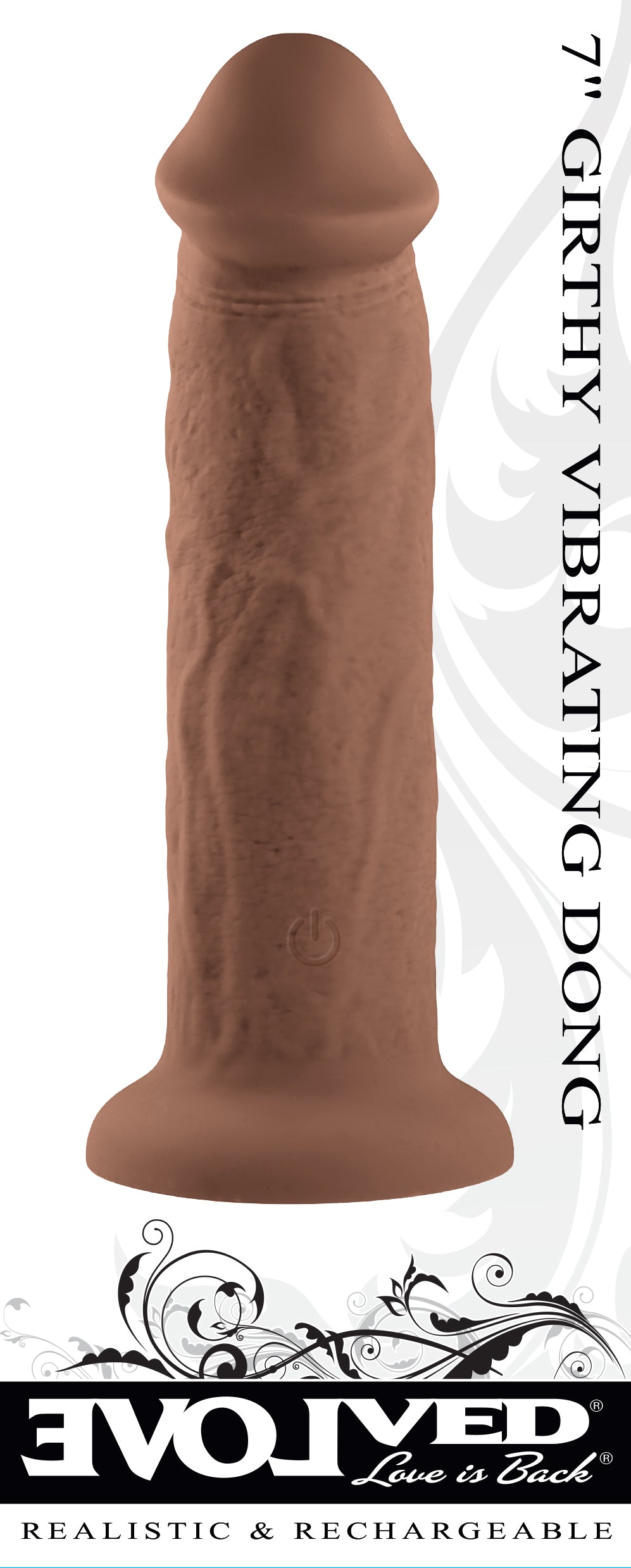 Evolved 7" GIRTHY VIBRATING DONG DARK Brown 17.8cm USB Vibrating Dildo