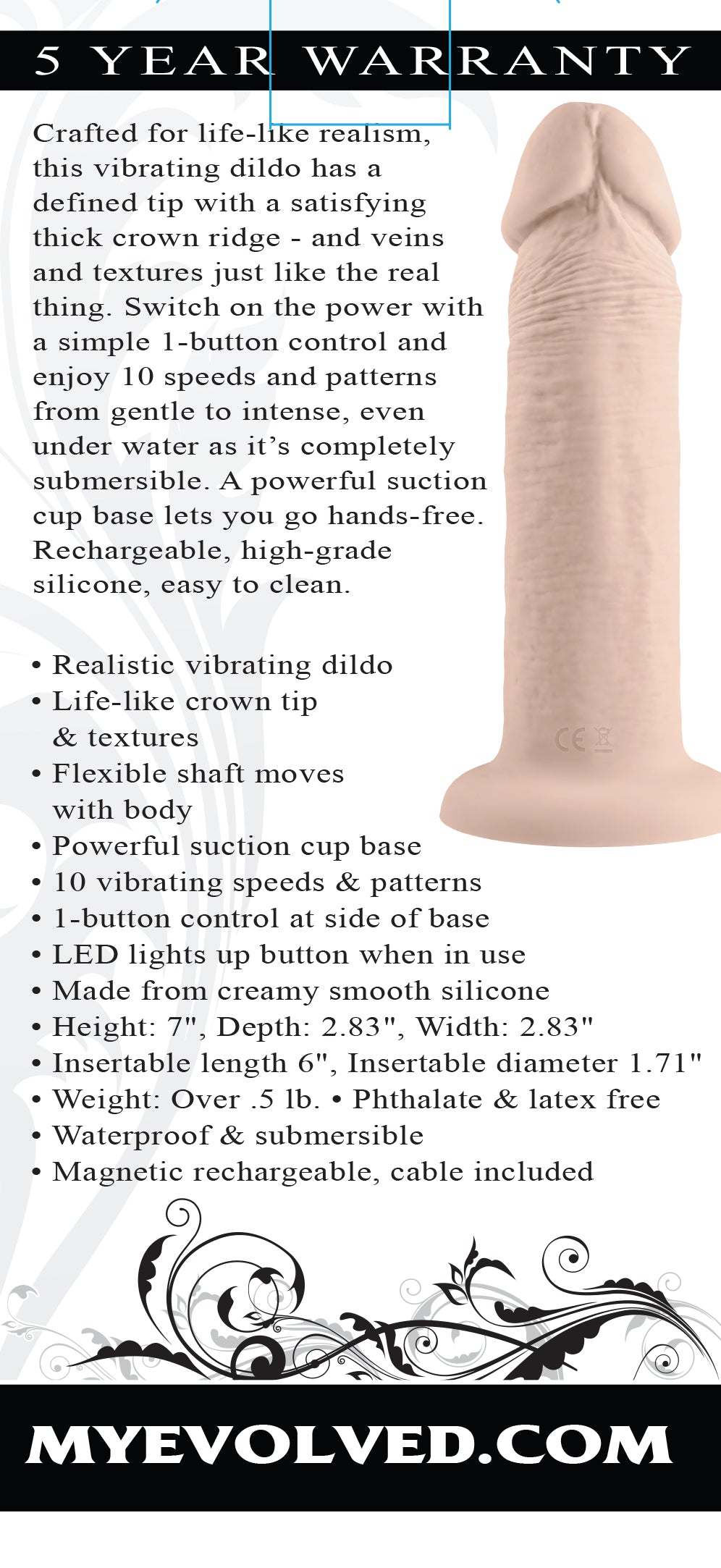 Evolved 6" VIBRATING DONG LIGHT Flesh 15.2cm USB Rechargeable Vibrating Dong