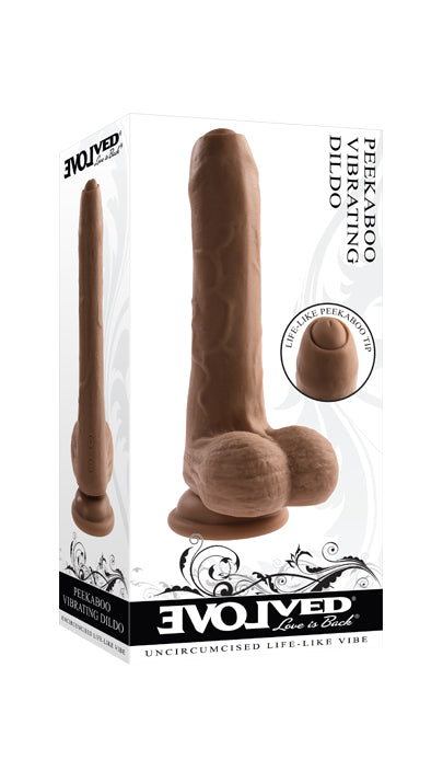 Evolved PEEK A BOO VIBRATING DILDO DARK 20.3cm USB Rechargeable Uncut Dong