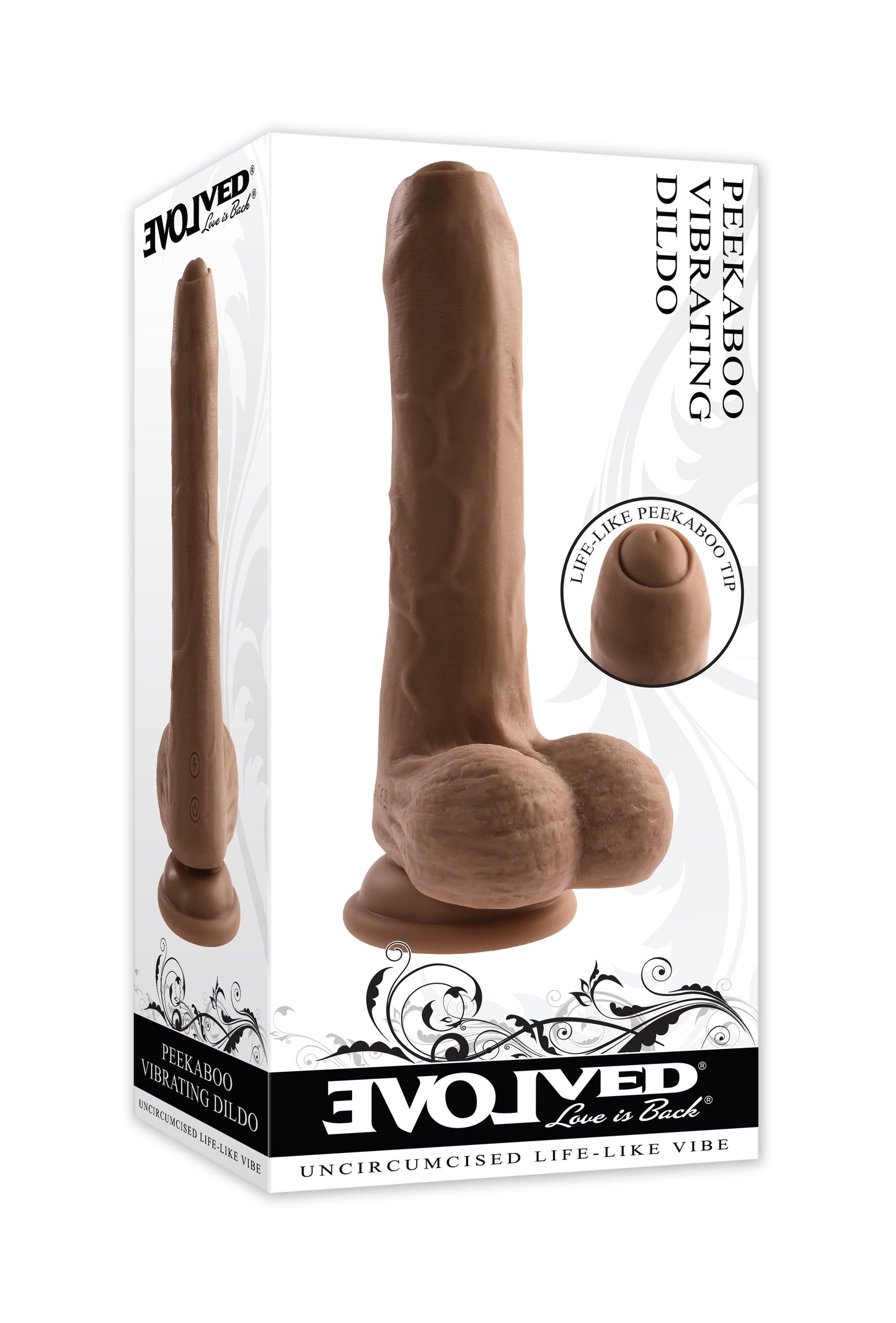 Evolved PEEK A BOO VIBRATING DILDO DARK 20.3cm USB Rechargeable Uncut Dong