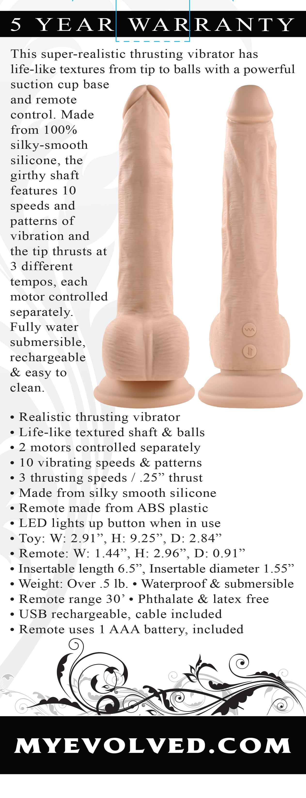 Evolved THRUST IN ME LIGHT Flesh 23.5cm USB Rechargeable Thrusting Dong Dildo