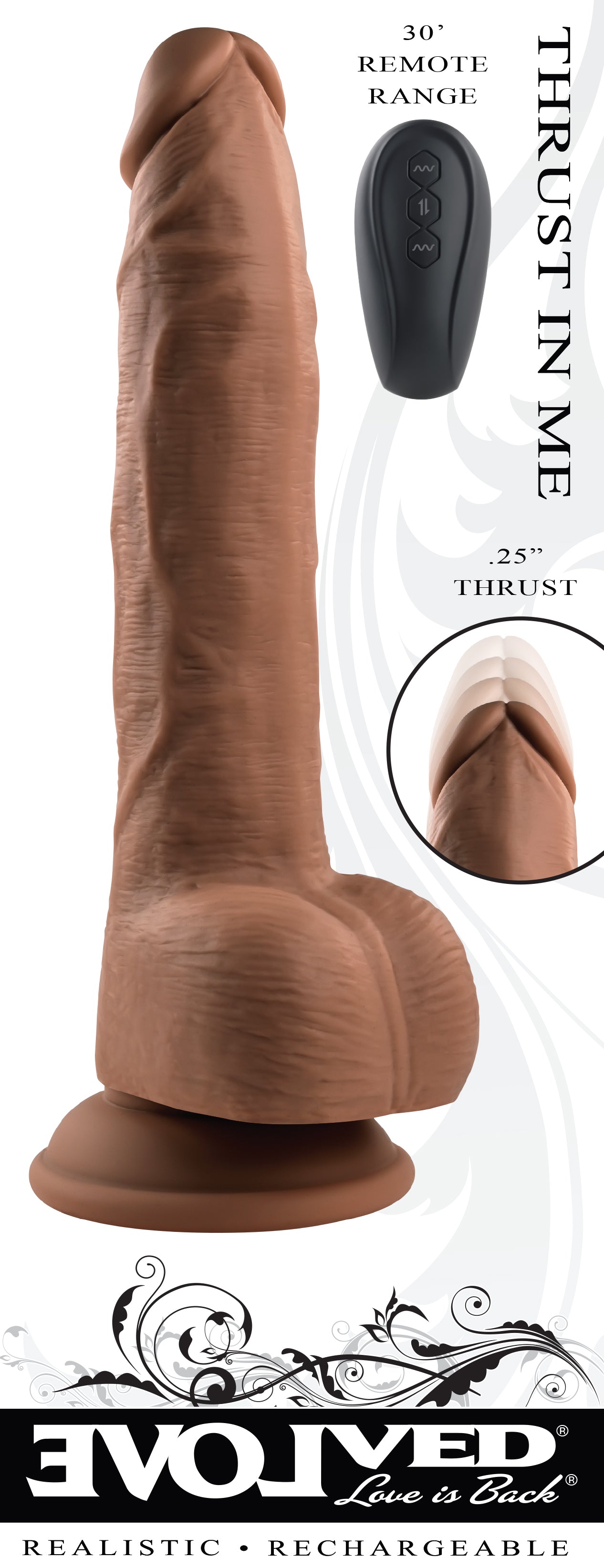 Evolved THRUST IN ME LIGHT Brown 23.5cm USB Rechargeable Thrusting Dong Dildo