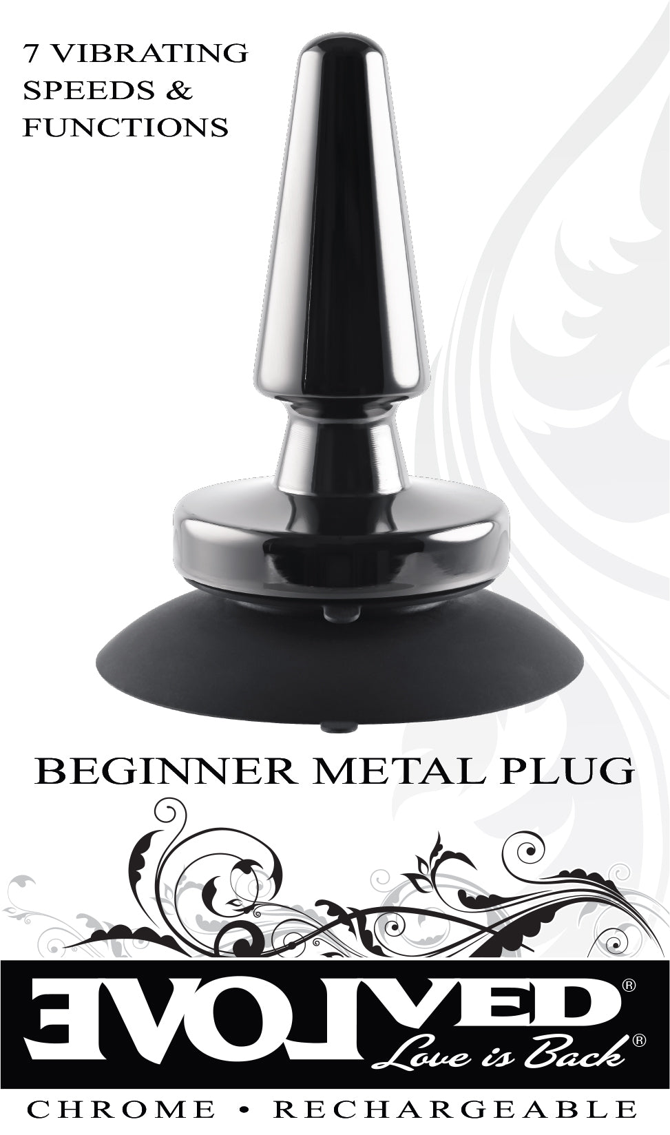 Evolved BEGINNER METAL PLUG Black Chrome 11.2cm USB Rechargeable Vibrating Butt Plug