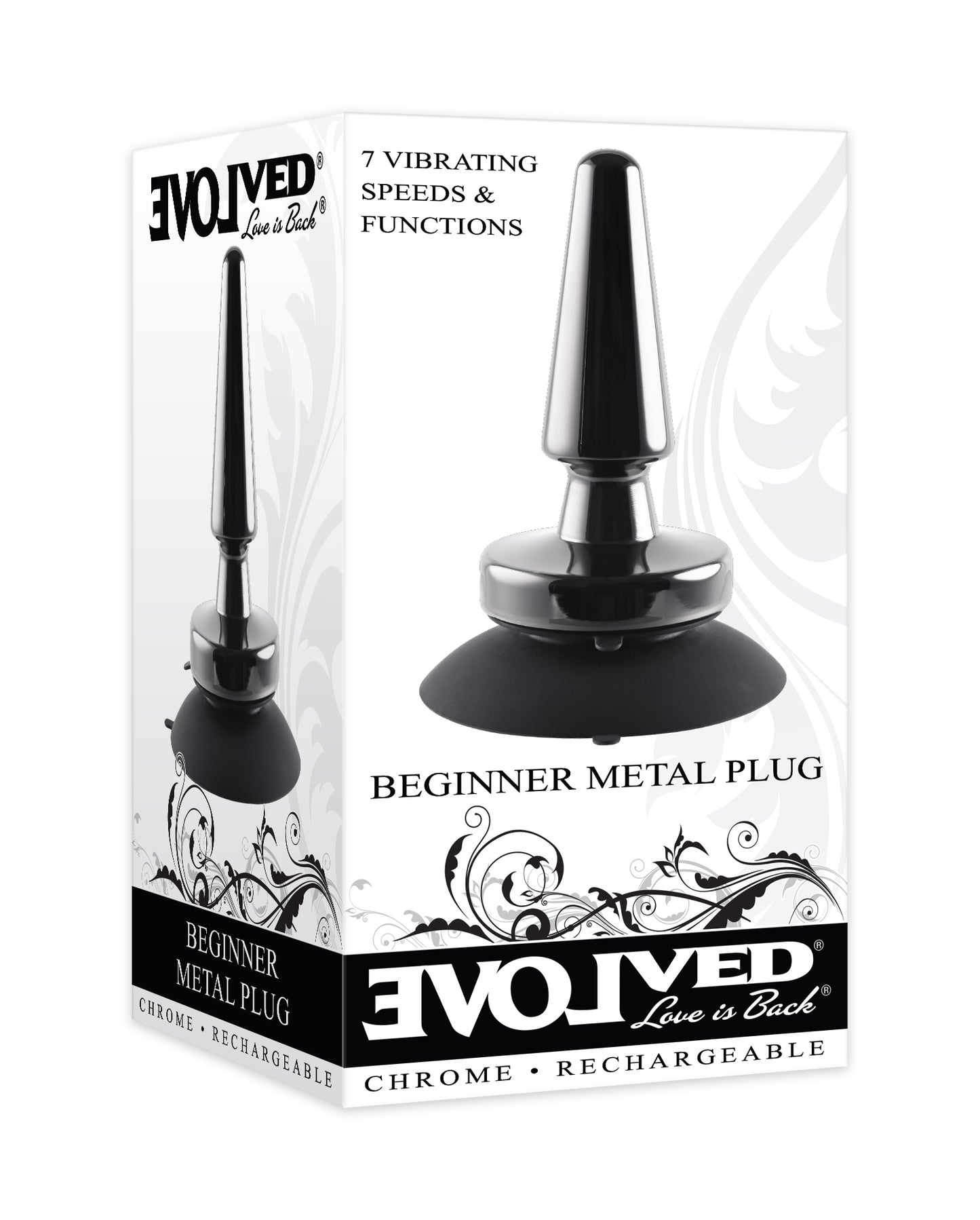 Evolved BEGINNER METAL PLUG Black Chrome 11.2cm USB Rechargeable Vibrating Butt Plug