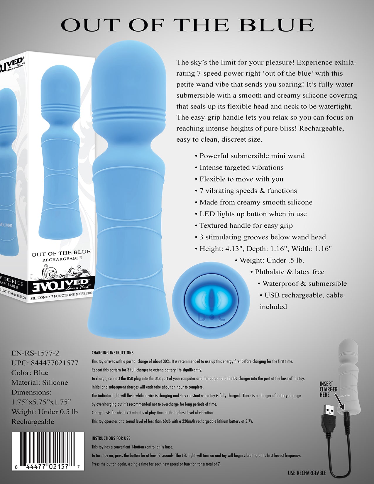 Evolved Out Of The Blue Mini Massager Wand - Blue