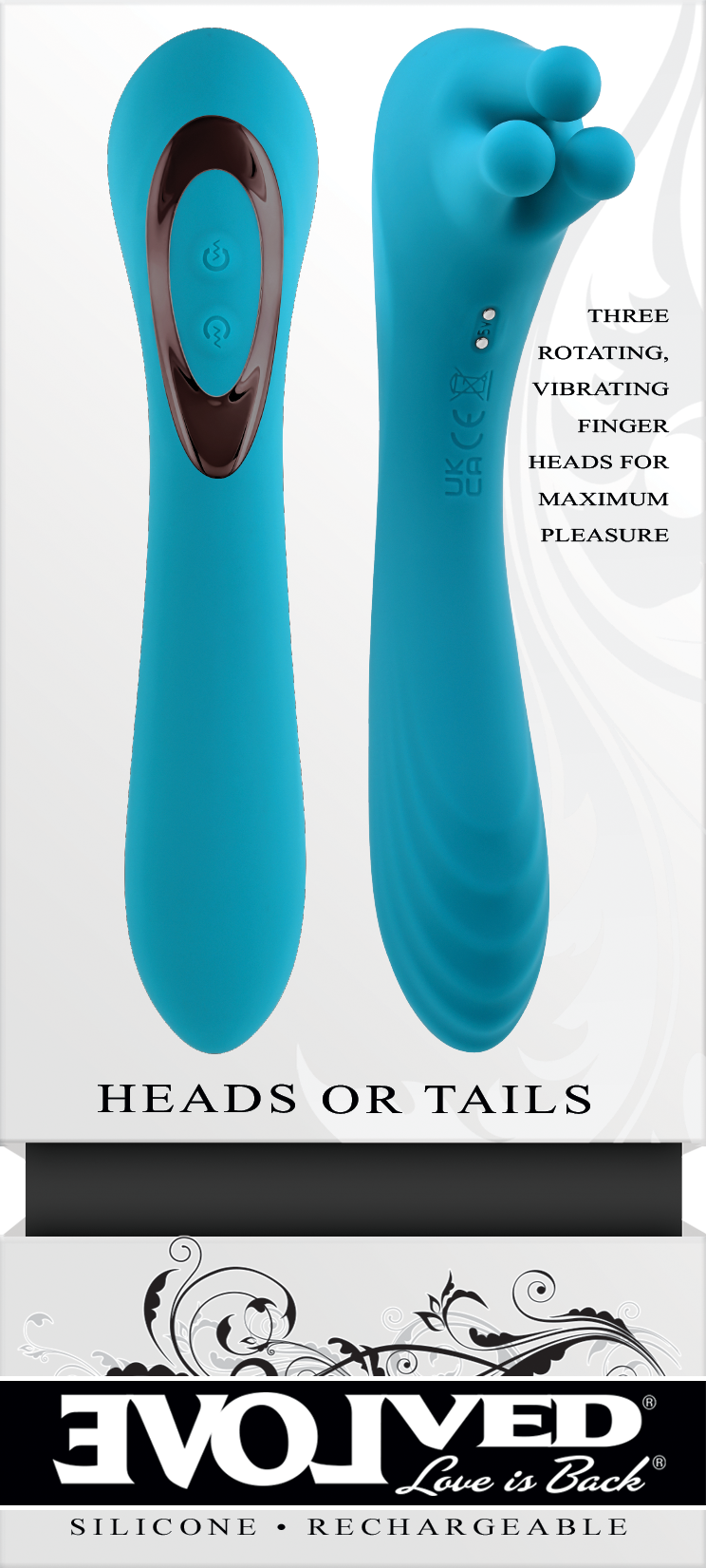 Evolved HEADS OR TAILS Blue 19.3cm USB Rechargeable Dual Ended Massager Vibrator