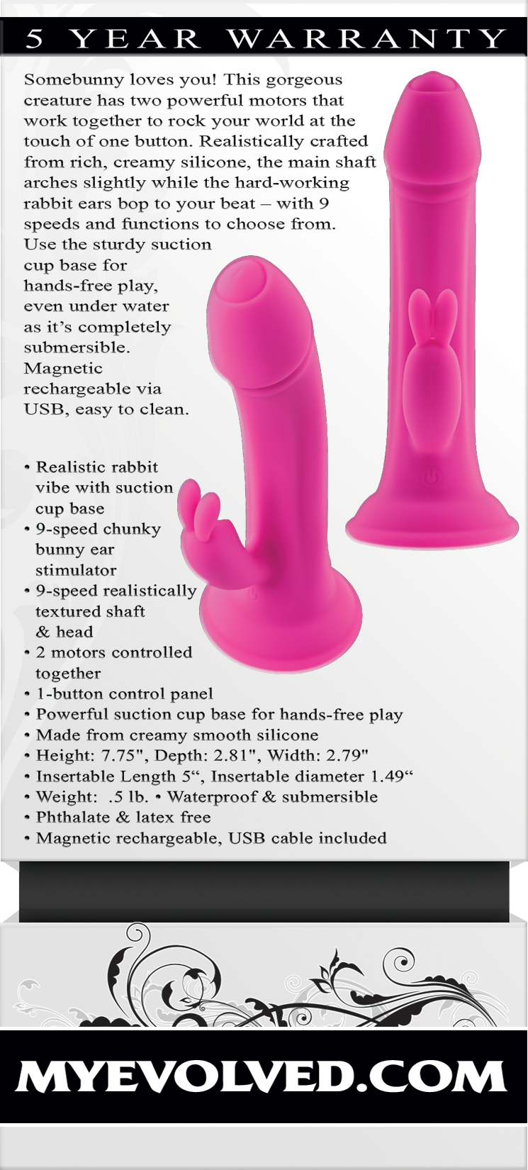 Evolved SOMEBUNNY TO LOVE Pink 19.7cm USB Rechargeable Rabbit Vibrator