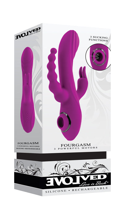 Evolved FOURGASM Purple 21.9cm USB Rechargeable Triple Vibrator with Suction